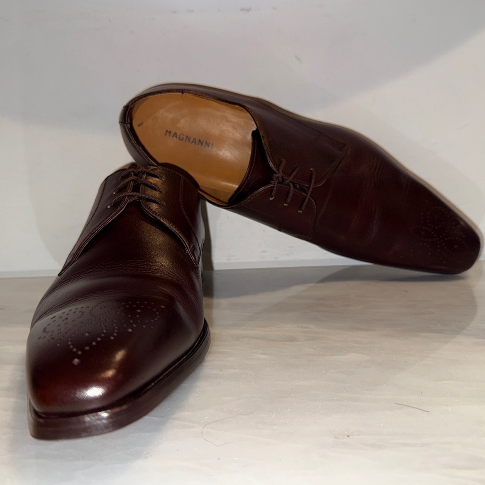 Magnanni Reko Medallion Toe Derby Shoes Brown Leather 11.5M Made in Spain-20420